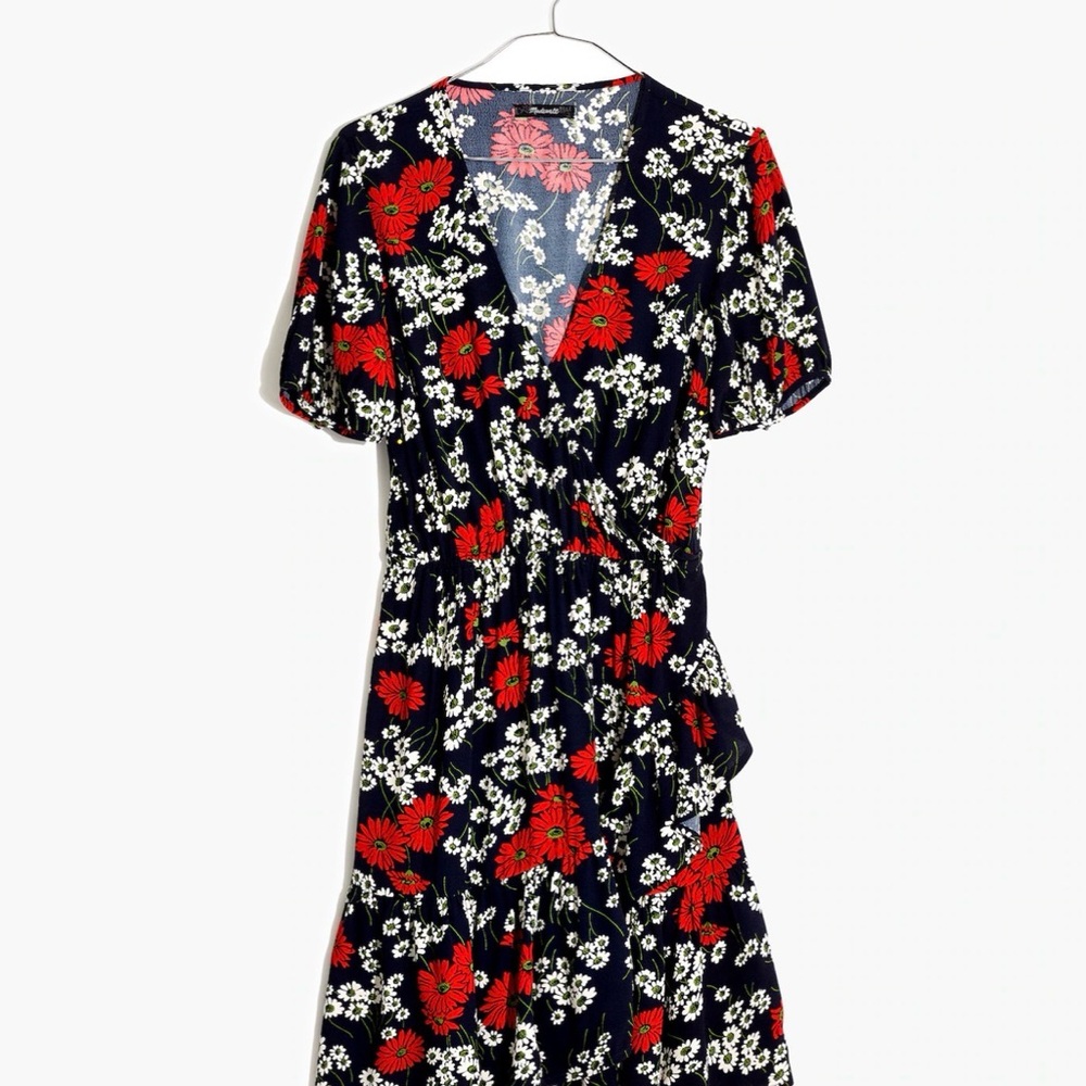 Madewell Navy Floral Mini Dress with Red & White Flowers